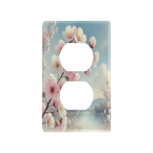 Cherry Blossoms Light Switch Cover Decorative Receptacle Outlet Wall Plate Guard Plastic Outlet Covers for Farmhouse Home Decor Livingroom (Duplex Outlets Cover)