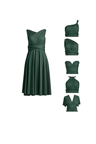 Damen Convertible Kleid Kurz Infinity Kleid Transformer Multiway Wickelkleid für Brautjungfer, grün, 46
