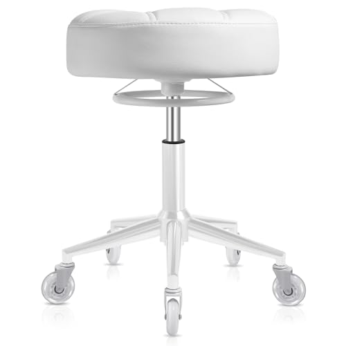 Image of Gold Rolling Stool Heavy Duty - 360Height Adjustable, Super Soft Thick Seat Cushion, Smooth Silent Rolling, Durable Rolling Stool Chair with Wheels for Salon Vanity Massage Medical, 450LBS (White 2)