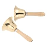 Housoutil 2 Piezas Campana de Mano de Cobre con Mango Ergonómico de Madera Sonido Claro y Fuerte Campana Multifuncional para Servicio Restaurantes Clases y Mindfulness