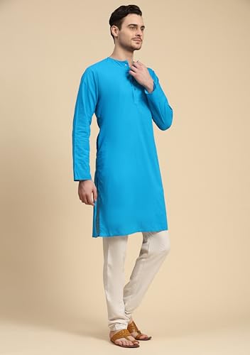 Image of SKAVIJ Men's Pure Cotton Solid Kurta Pajama Set Round Neck Casual Yoga Dress