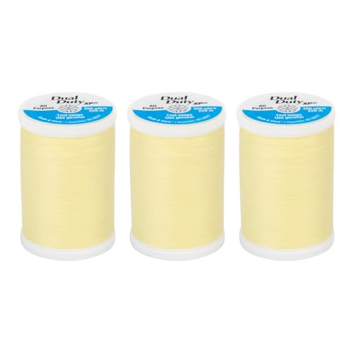 Coats & Clark Dual Duty XP All Purpose Sewing Thread for Sewing Machines, 100% Polyester High Quality Thread Spools for Hand Stitching, Medium Weight 35wt, 250 Yards, 3-Pack, Baby Yellow