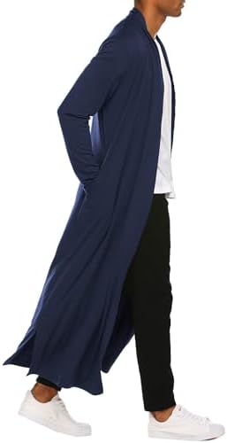COOFANDY Men's Lightweight Ruffle Shawl Collar Cardigan Open Front Long Length Drape Cape Overcoat
