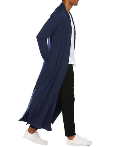 COOFANDY Men's Lightweight Ruffle Shawl Collar Cardigan Open Front Long Length Drape Cape Overcoat
