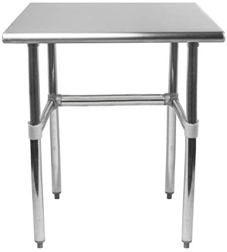 Image of 30 inch Deep x 24 inch Long Open Base Stainless Steel Work Table - Express KitchQuip NSF Certified Commercial Prep Table with Galvanized Legs for Kitchen, Food Truck & Garage