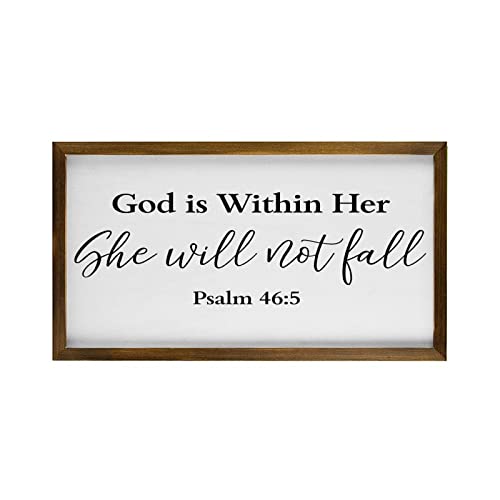 Panneau rustique She Will Not Fall Psaume 46:5 cadre 30x55 cm pour salon et chambre