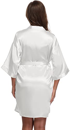 FADSHOW Women's Solid Color Kimono Robes Bathrobes Short Wedding Robes for Bridal Party,White,XX-Large