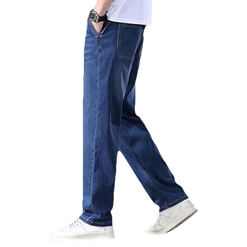 ANUFER Mens Summer Thin Lightweight Lyocell Jeans Elastic Waist Straight Leg Casual Denim Trousers with Drawstring2