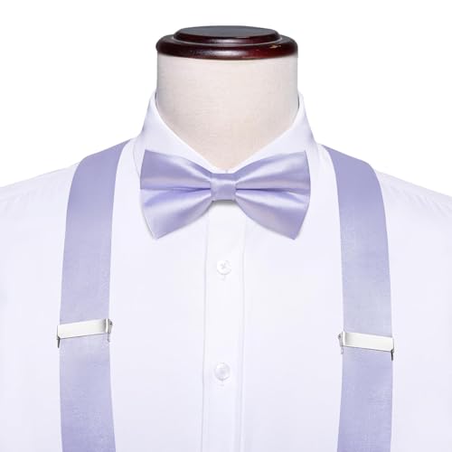 Image of Hi-Tie Men Suspender Bowtie Set Suspenders Pre-tied Bow Tie Pocket Square Cufflinks Adjustable Y Shape 6 Clips Braces Tuxedo