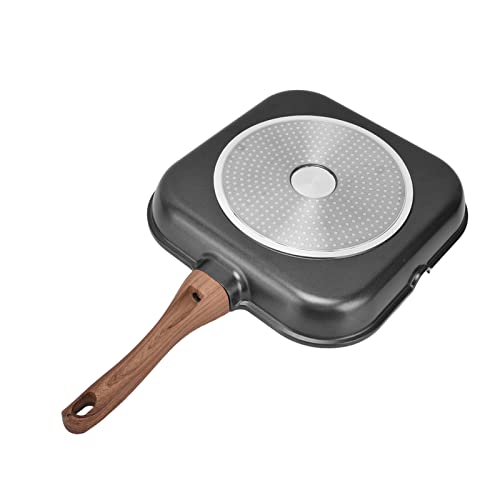 HERCHR Cast Iron Grill Pans for Stove Tops, Non-Stick Grill Pan with Wooden Handles Pre-Seasoned Skillet Pan, Griddle Pan for for Grilling, Frying, Sauteing(24cm) - Image 8