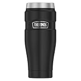Thermos STAINLESS KING Thermobecher aus Edelstahl schwarz matt 0,47l - Coffee to Go Becher, absolut dicht, spülmaschinenfest, 7h heiß & 18h kalt, mit Haken für Teebeutel, BPA-frei