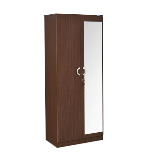 Image of Nilkamal Massif 2 Door Wooden Wardrobe with Mirror for Bedroom | Almirah with 1 Hanging Rod & 3 Shelves | Clothes Cupboard | Engineered Wood | Legno Oak