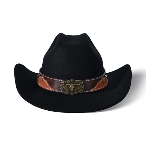Image of Wide Brim Cowgirl Hat Men Large Wide Brim Cowboy Hats for Women with Buckle Belt Classic Cowboy Outfits