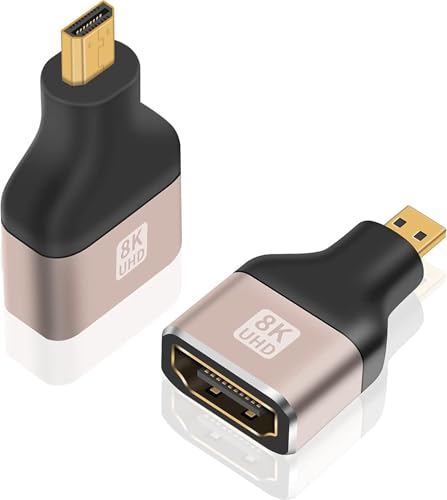 Image of 8k Micro HDMI to HDMI Adapter, Standard Micro HDMI Adapter 2.1 Version, Micro HD-MI Male to HD-MI Female Extension Adapter for Camera, Laptop, Ultra HD (GOLDEN) (PACK OF 1)
