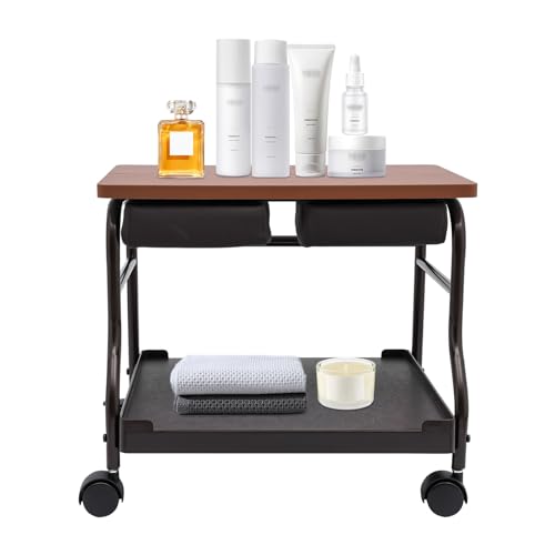 Unndysrt Portable Pedicure Trolley Cart - Beauty Salon Nail and Foot Bath Spa Station with Casters, Foldable Footrest Stand for Manicure, Pedicure and Salon Use (Coffee)