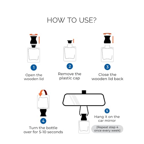 Image of Evair Cool Water Car Air Freshener, Car Aroma with Essential Oils, Hanging Perfume for Car in Glass Bottle with Wooden Diffuser Lid (10ml, Pack -1)