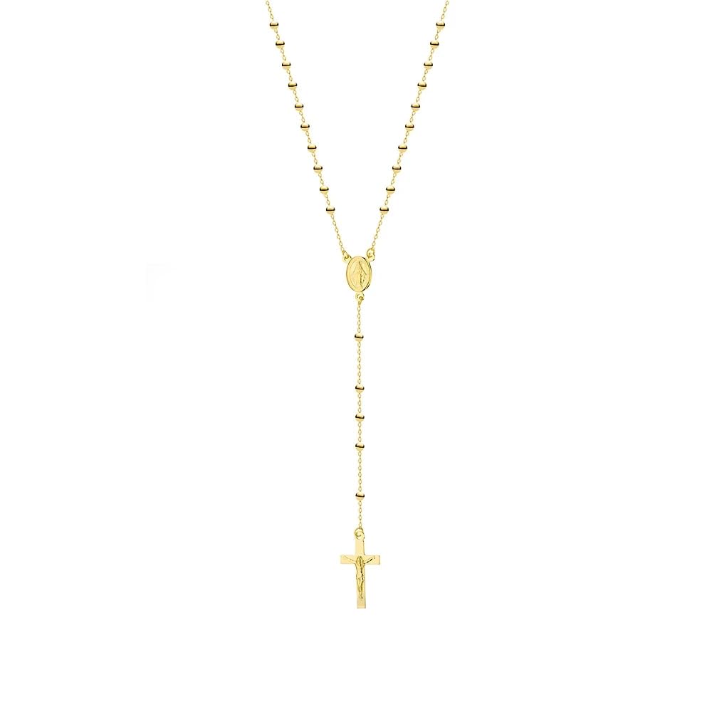 Sakrami Collana Rosario Donna Oro 14KT Croce e Medaglietta Vergine – Catena 48 cm con Pendente – Finitura Dorata Brillante e Scatola Personalizzabile – Gioiello per Cresima, Anniversario, Natale