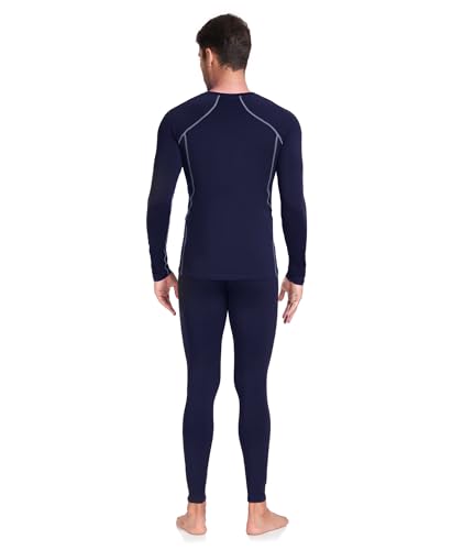 SIMIYA Thermal Underwear Set for Men Long Johns with Fleece Lined Base Layer for Workout Skiing Running Hiking Navy Blue