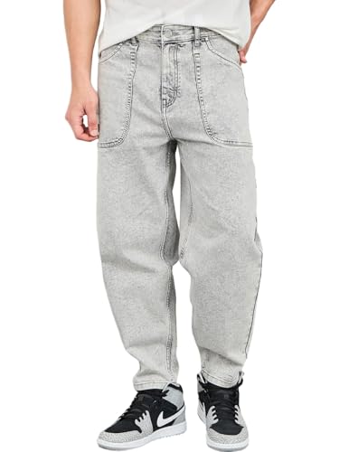 Image of Styli Men Solid Balloon Fit Jeans | Stretchable & Comfort, Mid-Rise Casual Denim Pants for Everyday Wear |Machine Washable