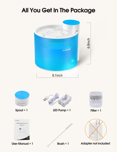 Wopet Cat Water Fountain W500, 118Oz/1Gal Ultra Silent True Filtering Dog Water Fountain With Smart Pump Led Light And 6 Layers Filtration, Safe Bpa-Free Pet Water Dispense For Multi-Cats (Blue) #TOP6