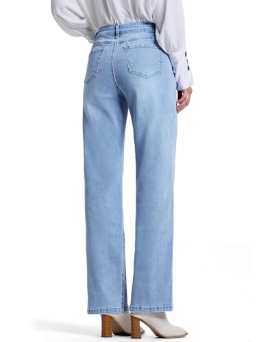 SEVEGO Women's 32"/34"/36" Tall Straight Leg Jeans Mid Waisted Stretchy Loose Denim Pants Casual Baggy Jean Trousers 32'', Light Blue, M - image 5
