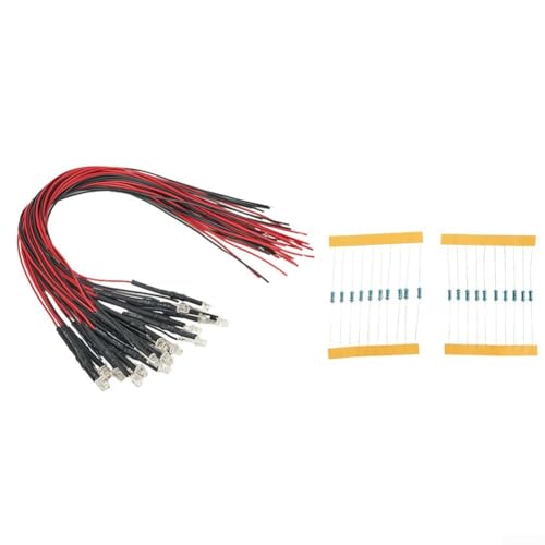 Lot de 20 lampes LED blanc chaud de 3 mm avec résistances pour modélisme ferroviaire 12 V-18 V, chambres de poupée, structures miniatures et accessoires de train panoramique