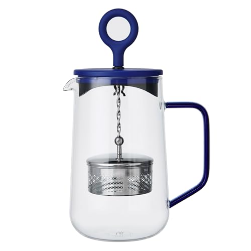 La Cafetière Tetera Gyro con infusor giratorio de color azul, tetera de vidrio de té suelto y hierbas con filtro de malla fina de acero inoxidable y capacidad para 4 tazas, 1.25 l