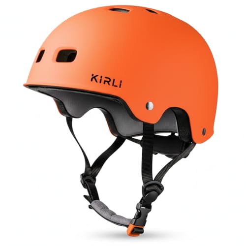 KIRLI Kids & Teen Bike Helmet, Lightweight, Adjustable, Multi-Sport for Bicycle, Scooter & Skateboard Impact Resistant (Orange, Small)