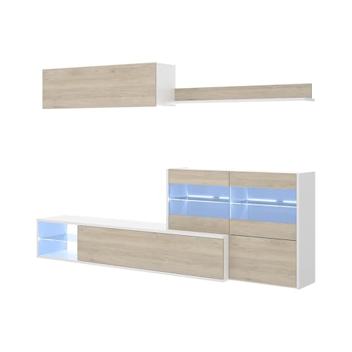 DIMENSIONI IN CM - Mobile Porta TV lineare: 260x41h86 - Mobile Porta TV angolare: 118x142h86 - Pensile: 130x32h37 - Mensola: 130x20h18