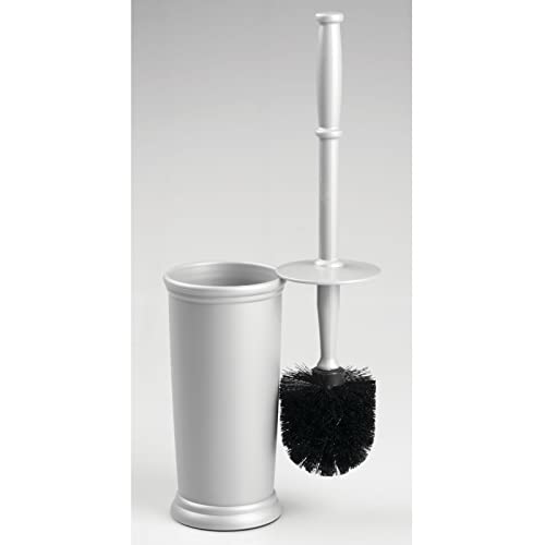 Image of mDesign Compact Freestanding Plastic Toilet Bowl Brush and Holder for Bathroom Storage and Organization - Space Saving, Sturdy, Deep Cleaning, Covered Brush - Silver
