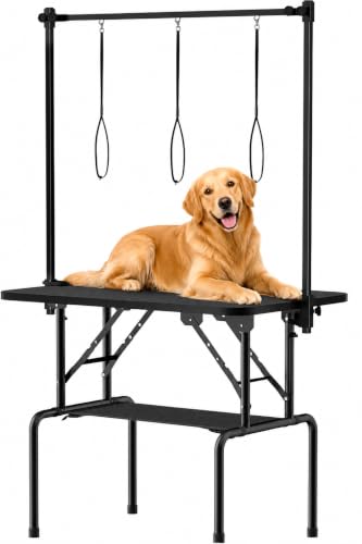 Image of 46 Inch Foldable Dog Grooming Table with Adjustable Arm, Nooses & Storage Basket - Non-Slip Pet Grooming Station for Dogs & Cats - Supports Up to 300 lbs (46 inches)