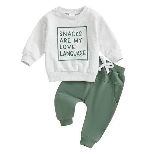 Image of Toddler Baby Boy Fall Winter Outfit Long Sleeve Letter Print Sweatshirts and Jogger Pants Infant Boy Clothes