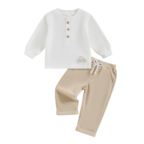 Thorn Tree Toddler Boys Clothes Button Crewneck Pullover Sweatshirt Solid Pants 2Pcs Little Kids Outfits Fall Winter Outfits