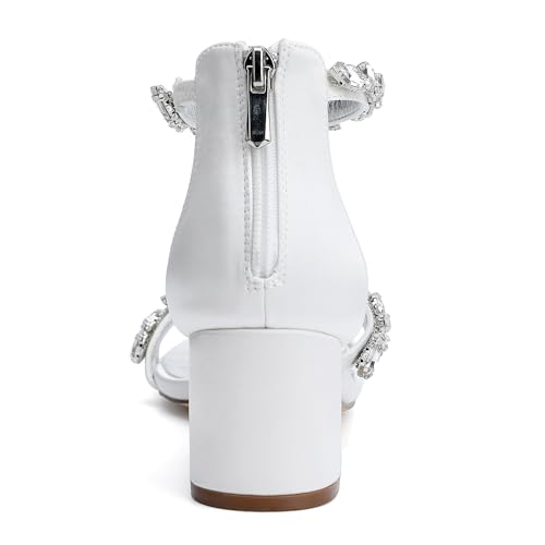 Hyinlays Open Toe Wedding Shoes for Women Crystal Low Heels for Bride Evening Party Pumps Snadals2