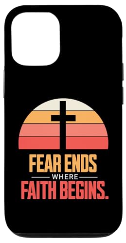 Fear Ends Where Faith Begins Retro Sunset Cross �X�}�z�P�[�X iPhone 12/12 Pro �p
