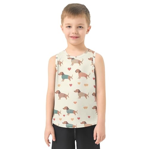 Cute Dachshunds in Love Boys Tank Top Sleeveless Summer Vest Tee Basketball Tshirt for Golf Swim Bike Jog 3T2