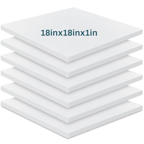 Image of Frienda 6 Pack 1 inch X 18 inch X 18 inch Upholstery High Density Foam Cushion White Replacement Cushion or Commercial Use Stuffing Craft Foam Couch Chair Padding DIY Projects
