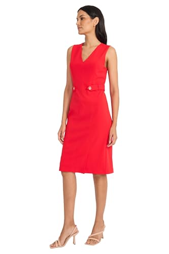 Maggy London Womens Classic V-Neck Knee Length Sheath Gold Button Detail-Professional Workwear-Business Casual Dress4