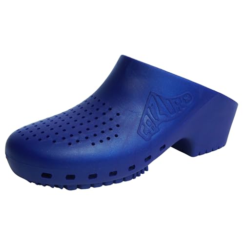 CALZURO Classic Work Clogs with Holes - Unisex Nursing Clogs - Non Slip Shoes - Autoclavable Rubber Kitchen Shoes for Women and Men - Metallic Blue - 42/43 US Women's 11.5-12.5