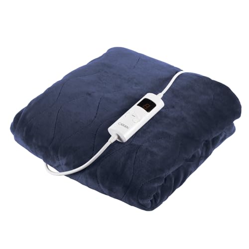 Carmen Comfort Fleece Luxury Electric Heated Throw and Over Blanket with 9 Heat Settings Adjustable Timer and 230gsm Flannel Fleece Material 160 x 130cm Navy Blue C81148BLU