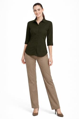 Image of Skyla Women's Cotton Rich Formal Shirt | 3 /4 Sleeve Office Wear | Regular Fit Business Casual Workwear