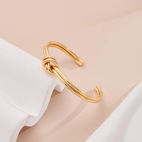 WOWORAMA Dainty Gold Cuff Bracelets for Women Delicate Thin Wire Open Bangle Bracelets Stackable Minimalist Wrist Cuff Bracelets Flexible Adjustable Size2