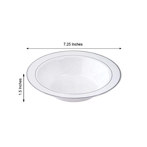 BalsaCircle 30 pcs 12 oz White with Silver Trim Plastic Round Bowls - Disposable Wedding Party Catering Tableware