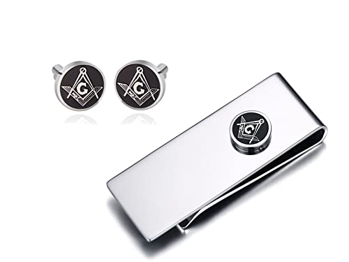 Mealguet Masonic Gift For Men : Stainless Steel Masonic Compass Square G Money Clip And Cufflinks Collar Stud For Husband Dad, Masonic Gift Idea #TOP12