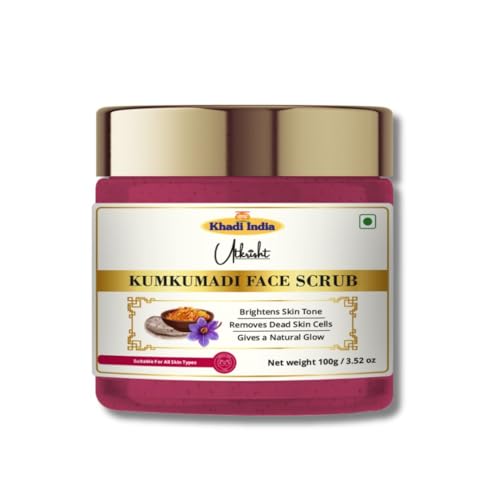 Image of Khadi Kumkumadi Face Scrub 100 gm | Infused with Saffron | Brightens for Glowing & Even Out Skin Tone | For Dark Spots & Pigmentation | All Skin Types | Exfoliating Scrub for Men & Women