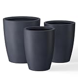 Kante 18.1',20.5',22.4' H Tall Round Concrete Planters Set of 3, Outdoor Indoor Modern Decorative Plant Pots with Drainage Hole & Rubber Plug for Home & Garden Charcoal