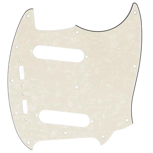 Musiclily Pro 12-Hole Guitar Pickguard for Fender American Mustang, 4Ply Aged White Pearl