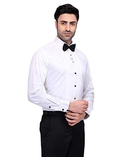 Image of N Dot Men's Cotton Slim Fit Tuxedo Style Pleated Party Formal Shirt