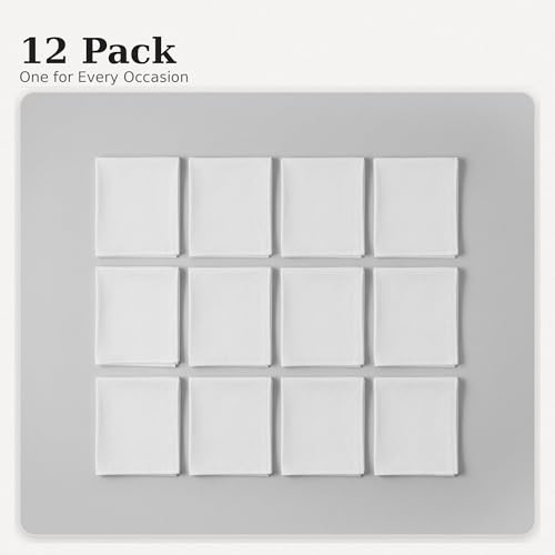 Causa Forcia Cotton Handkerchiefs for Men Thick Soft Turkish White Cotton, 12 Pack