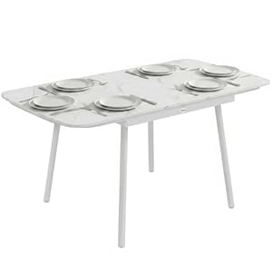 Outsunny Rechteckiger Gartentisch für 4-6 Personen, Platte aus WPC und Metallgestell, verstellbare Füße, Esstisch für den Außenbereich, für Balkon, Veranda, Terrasse, 140 x 80 x 75 cm, Weiß
